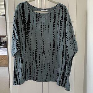 Bryn Walker Short-SleeveTunic Top Size L Blue/Black